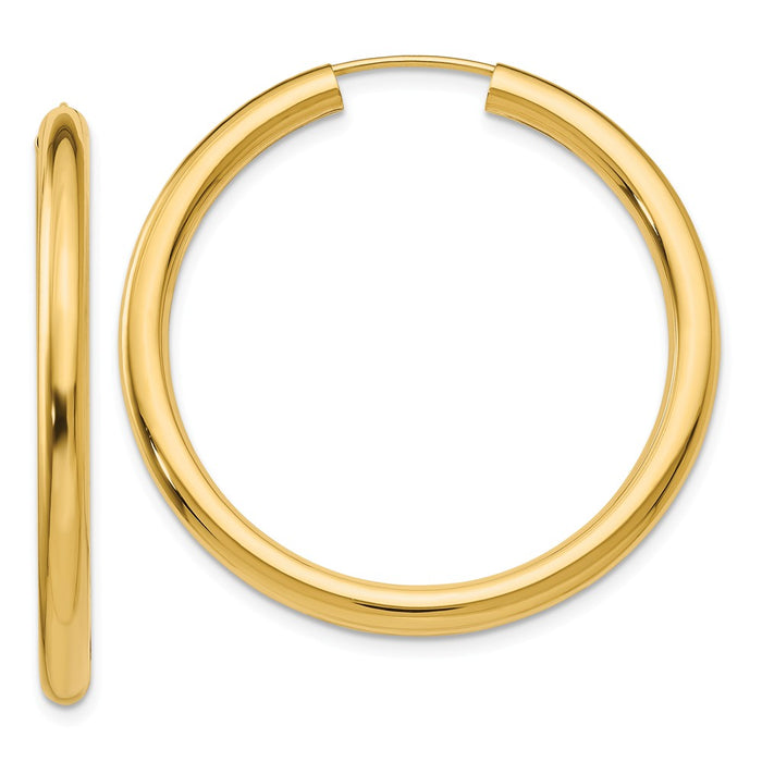 Million Charms 14k Yellow Gold Polished Endless Tube Hoop Earrings, 35mm x 35mm