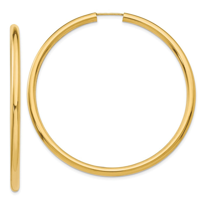 Million Charms 14k Yellow Gold Polished Endless Tube Hoop Earrings, 55mm x 55mm