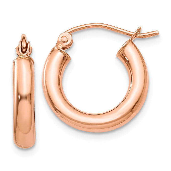 Million Charms 14k Rose Gold Polished 3mm Lightweight Tube Hoop Earrings, 16mm x 3mm