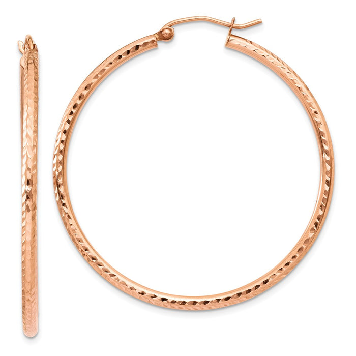 Million Charms 14k Rose Gold Polished Lightweight Large Diamond-Cut Tube Hoop Earrings, 40mm x 2mm