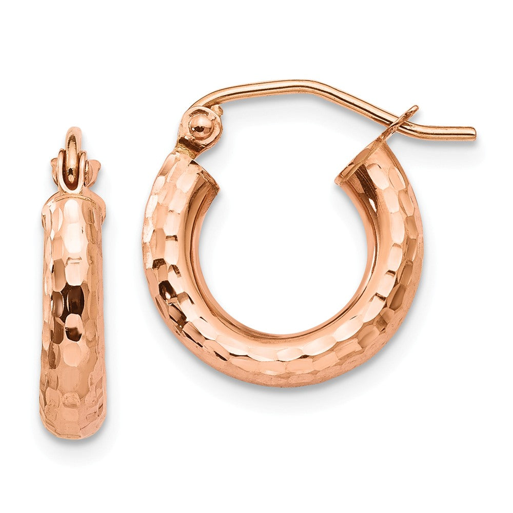 Million Charms 14k Rose Gold Polished Lightweight Small Diamond-Cut Tube Hoop Earrings, 14mm x 3mm