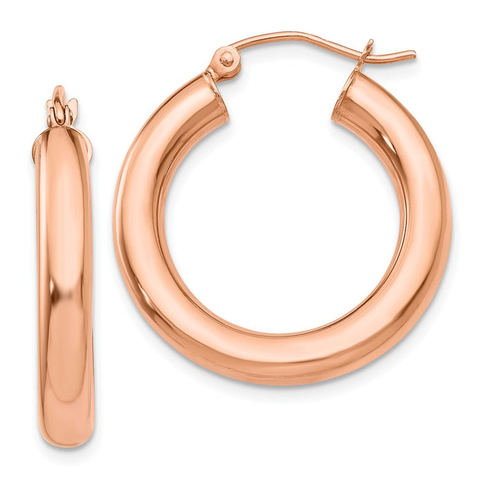 Million Charms 14k Rose Gold Polished 4mm Tube Hoop Earrings, 25mm x 4mm