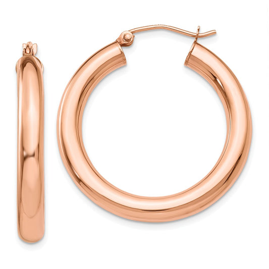 Million Charms 14k Rose Gold Polished 4mm Tube Hoop Earrings, 30mm x 4mm