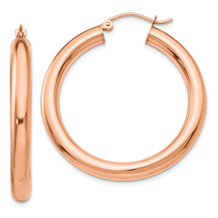 Million Charms 14k Rose Gold Polished 4mm Tube Hoop Earrings, 35mm x 4mm