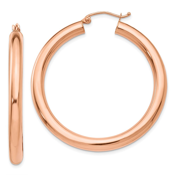 Million Charms 14k Rose Gold Polished 4mm Tube Hoop Earrings, 40mm x 4mm