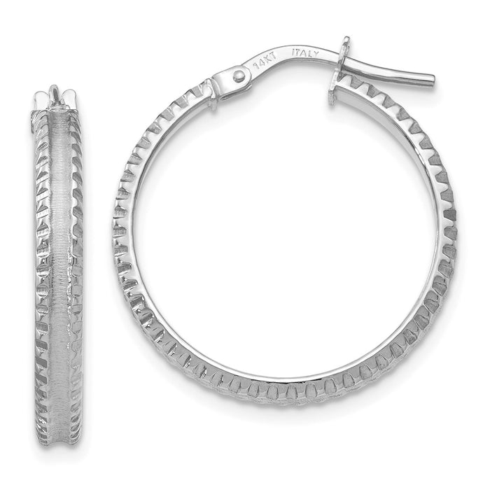 Million Charms 14K White Gold Polished/Satin Ridged Edge Concave Hoop Earrings, 25mm x 25mm