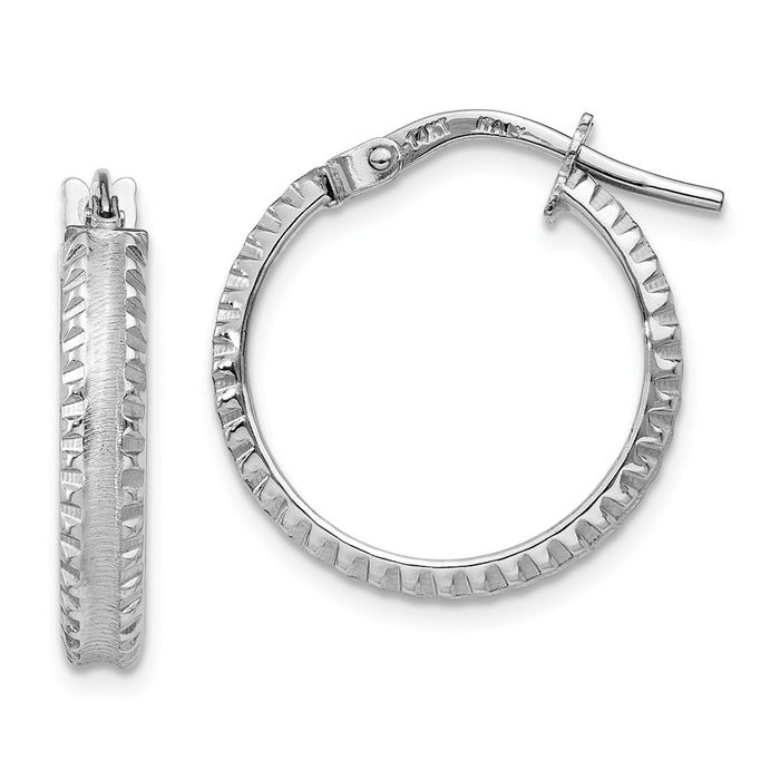 Million Charms 14K White Gold Polished/Satin Ridged Edge Concave Hoop Earrings, 19mm x 19mm