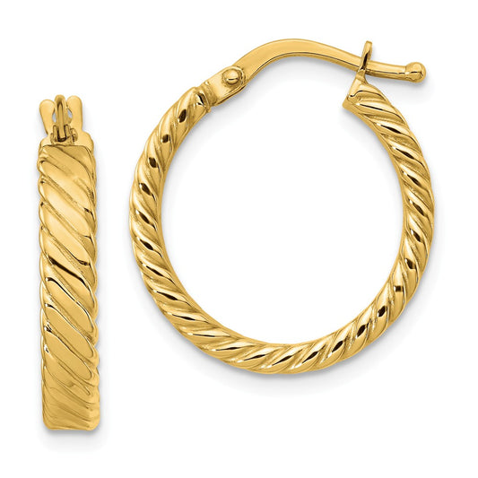 Million Charms 14k Yellow Gold Small 3mm Patterned Hoop Earrings, 20.75mm x 20mm