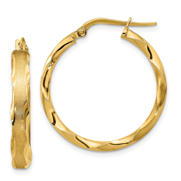 Million Charms 14k Yellow Gold Satin and Polished Scalloped Edge Hoop Earrings, 27mm x 25.5mm
