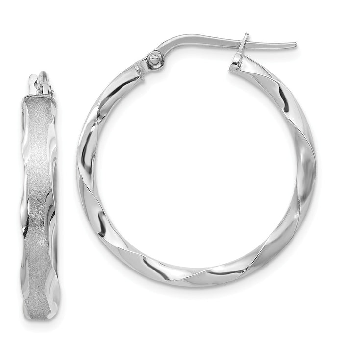 Million Charms 14K White Gold Satin and Polished Scalloped Edge Hoop Earrings, 27mm x 25.5mm