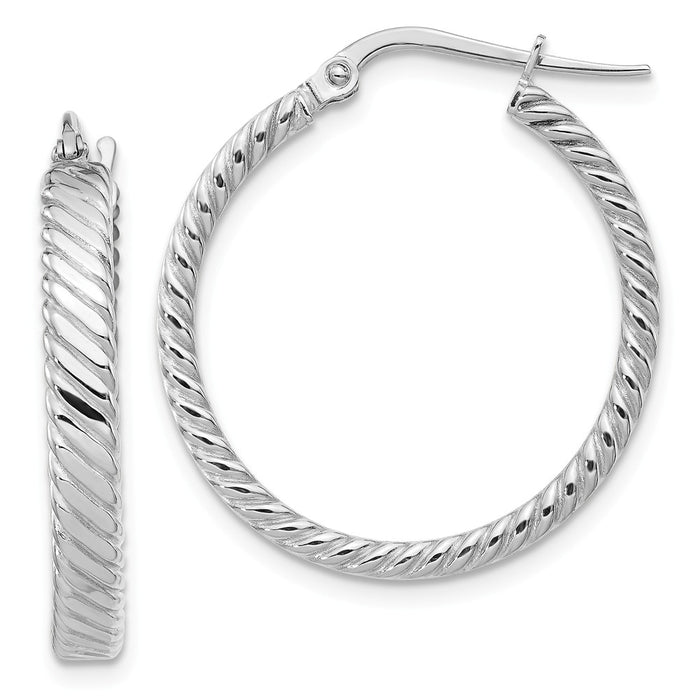 Million Charms 14K White Gold 3.25mm Patterned Hoop Earrings, 26mm x 24mm