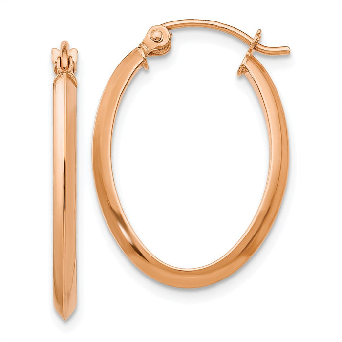 Million Charms 14k Rose Gold Polished Oval Tube Earrings, 22mm x 2mm