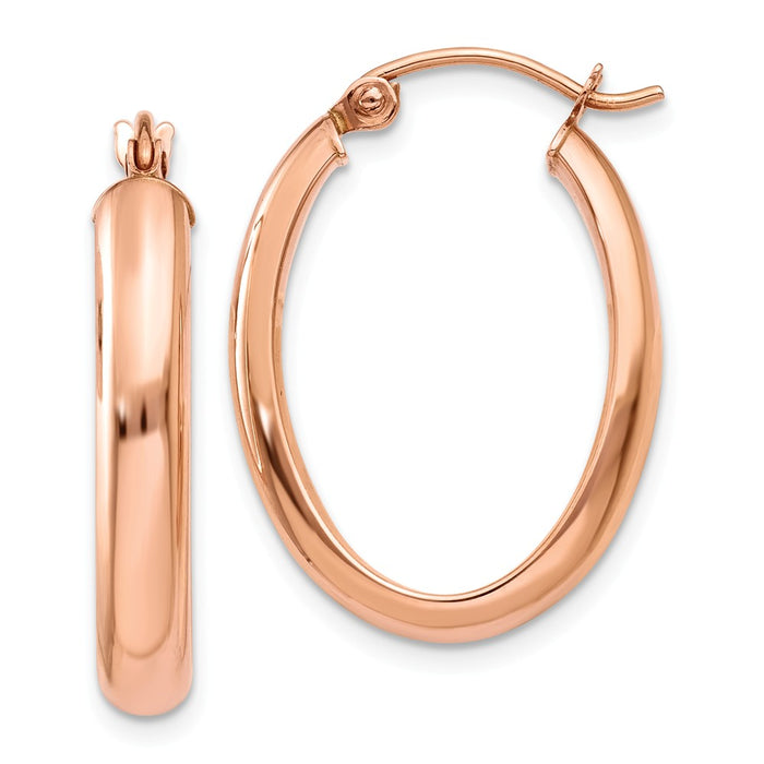 Million Charms 14k Rose Gold Polished Half-Round Oval Hoop Earrings, 26mm x 4mm