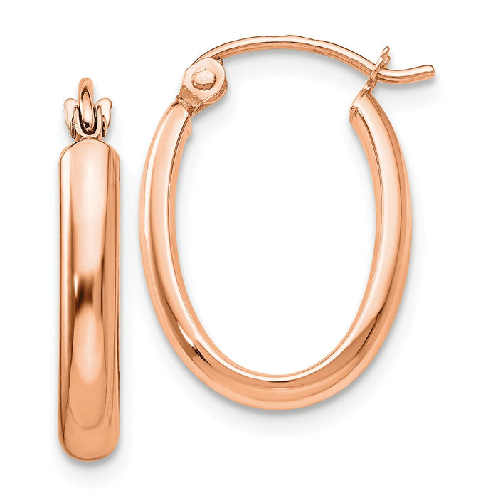 Million Charms 14k Rose Gold Polished Half-Round Oval Hoop Earrings, 20mm x 3.75mm