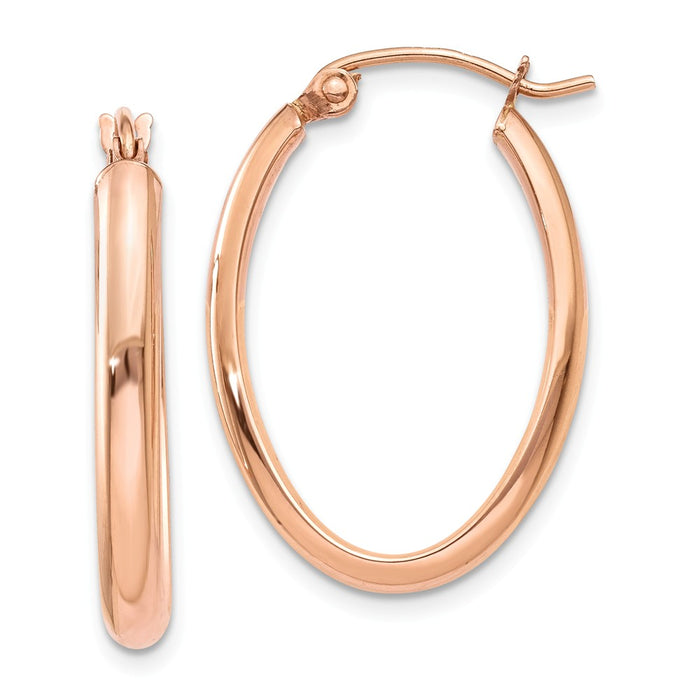 Million Charms 14k Rose Gold Polished Half-Round Oval Hoop Earrings, 25mm x 3mm