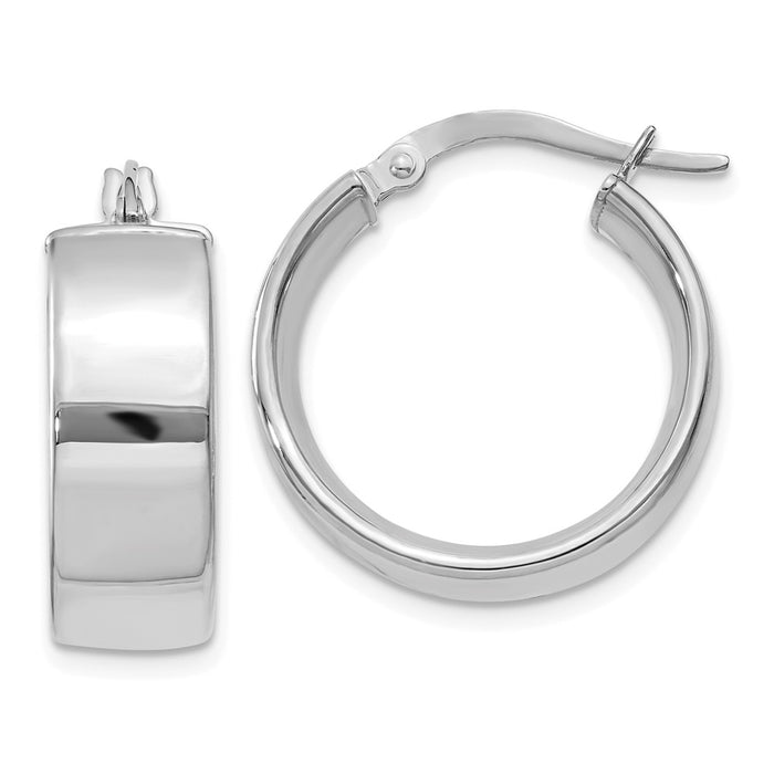 Million Charms 14k 6.75mm White Gold Hoop Earrings, 20mm x 7mm