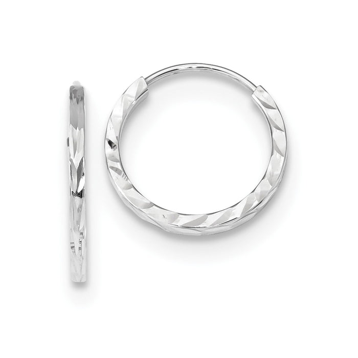 Million Charms 14k White Gold Diamond-cut Square Tube Endless Hoop Earrings, 15mm x 15mm