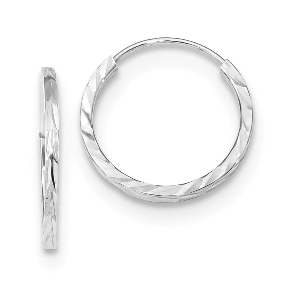 Million Charms 14k White Gold Diamond-cut Square Tube Endless Hoop Earrings, 17mm x 17mm