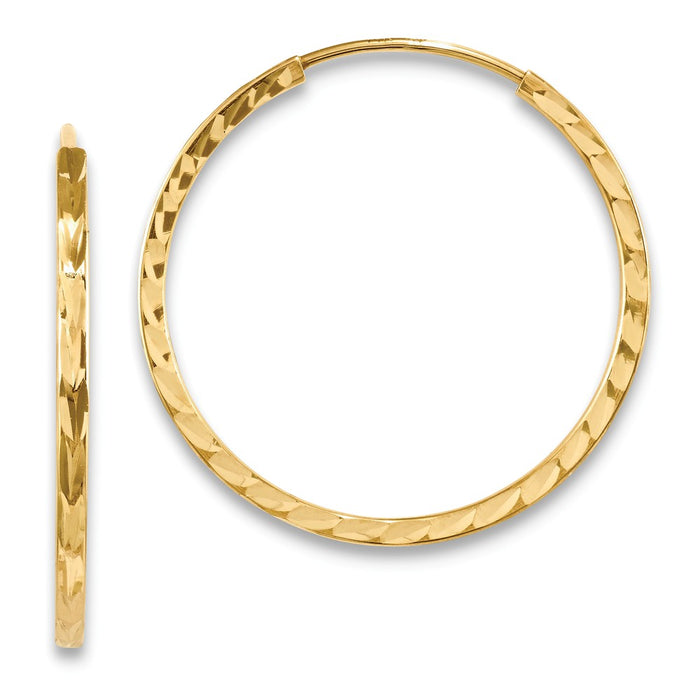 Million Charms 14k Yellow Gold Diamond-cut Square Tube Endless Hoop Earrings, 24.5mm x 25mm