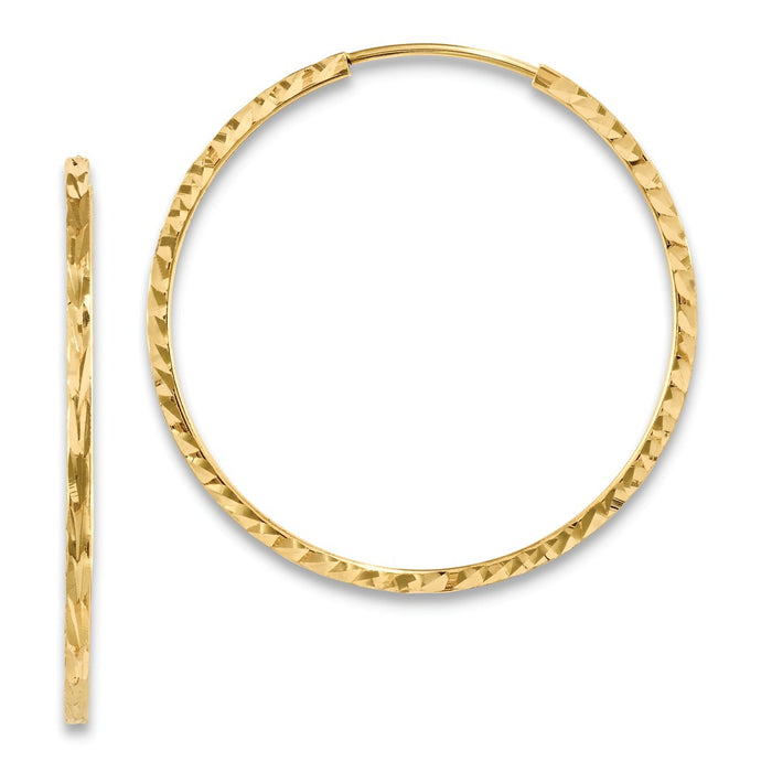 Million Charms 14k Yellow Gold Diamond-cut Square Tube Endless Hoop Earrings, 30mm x 30mm