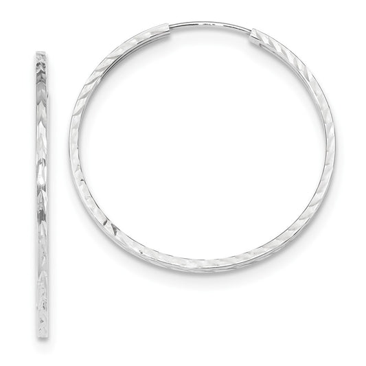 Million Charms 14k White Gold Diamond-cut Square Tube Endless Hoop Earrings, 34mm x 35mm