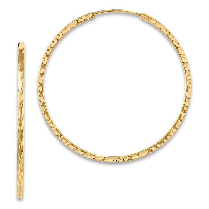 Million Charms 14k Yellow Gold Diamond-cut Square Tube Endless Hoop Earrings, 34mm x 35mm