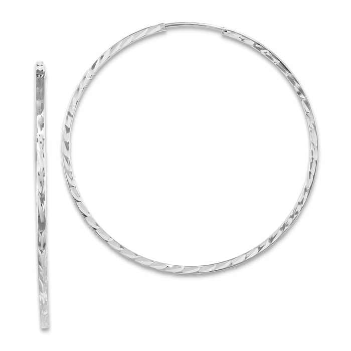 Million Charms 14k White Gold Diamond-cut Square Tube Endless Hoop Earrings, 40mm x 40mm