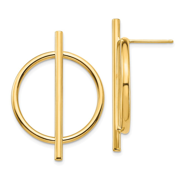 Million Charms 14k Yellow Gold Circle & Bar Post Earrings, 32.69mm x 23.41mm