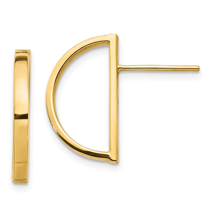 Million Charms 14k Yellow Gold Half Circle Post Earrings, 17.68mm x 10.11mm
