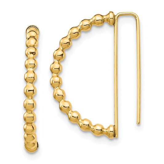 Million Charms 14k Yellow Gold Beaded Half Circle Earrings, 20.4mm x 10.62mm