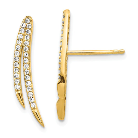 Million Charms 14k Yellow Gold Cubic Zirconia ( CZ ) Ear Climber Earrings, 21.98mm x 3.92mm