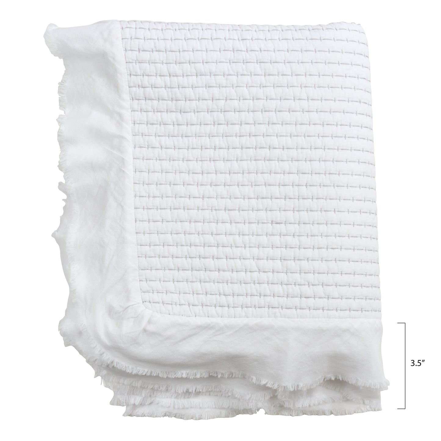 Occasion Gallery White Quilted Ruffle Trim Decorative Cozy Throw Blanket,  50" X 60" 100% Cotton (1 piece)