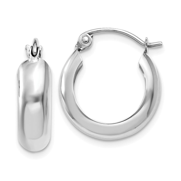 Million Charms 14k White Gold 4mm Round Hoop Earrings, 10mm x 4.75mm