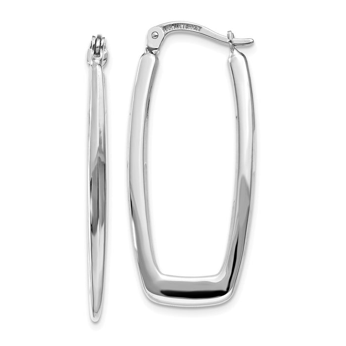 Million Charms 14k White Gold Polished 2.25mm Rectangle Hoop Earrings, 11mm x 2.25mm