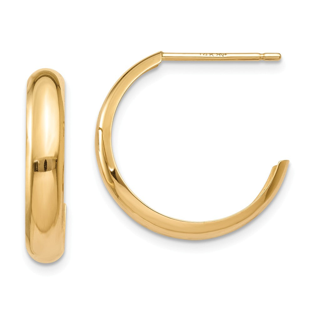 Million Charms 14k Yellow Gold Polished 3.5mm J-Hoop Earrings, 17mm x 3.5mm