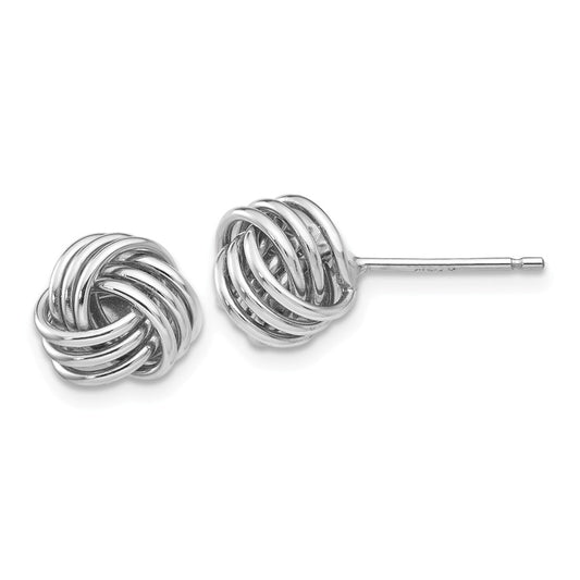 Million Charms 14k White Gold Ridged Love Knot Post Earrings, 8mm x 8mm