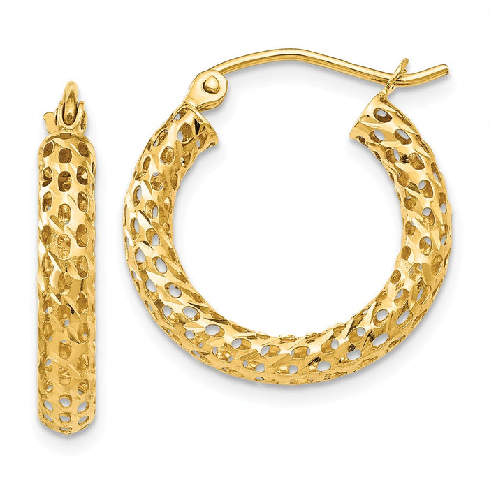 Million Charms 14k Yellow Gold Mesh Hoop Earrings, 13mm x 3mm