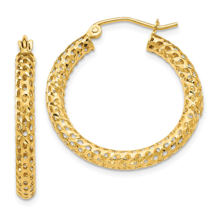 Million Charms 14k Yellow Gold Mesh Hoop Earrings, 20mm x 3mm