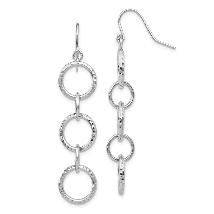 Million Charms 14k White Gold Diamond-cut Circle Dangle Earrings, 55mm x 10mm