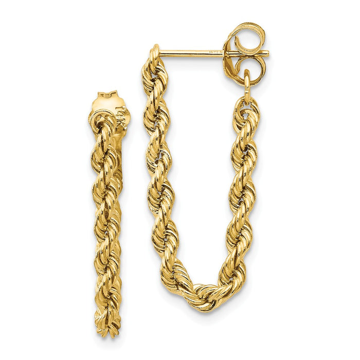 Million Charms 14k Yellow Gold Hollow Rope Earrings, 28mm x 8mm