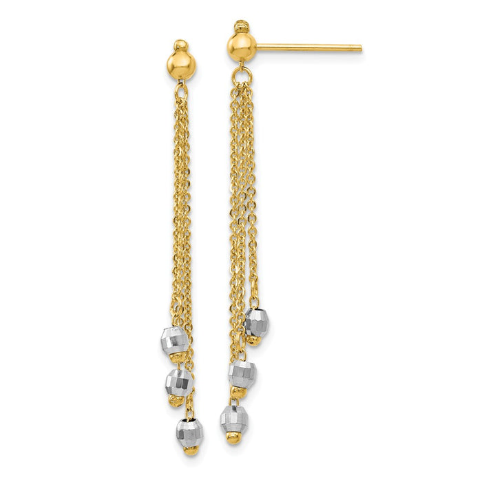 Million Charms 14K Two-tone Cable Chain Faceted Bead Earrings, 43mm x 3mm