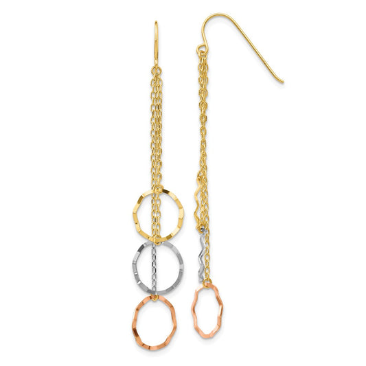 Million Charms 14K Tri-Color Faceted Circle Earrings, 63mm x 10mm