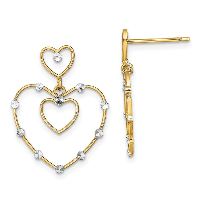 Million Charms 14k & Rhodium Diamond-cut Heart Post Earrings, 21.9mm x 21.9mm