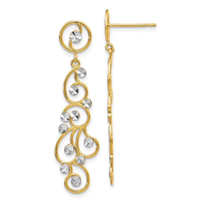Million Charms 14k and Rhodium Filigree Dangle Earrings, 41mm x 10mm