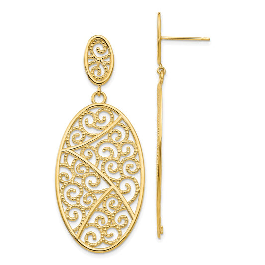 Million Charms 14k Yellow Gold Oval Dangle Earrings, 54mm x 21mm