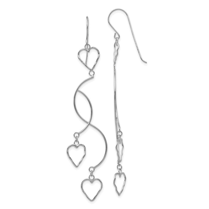 Million Charms 14K White Gold Diamond-cut Curved Bars & Heart Earrings, 78mm x 9mm