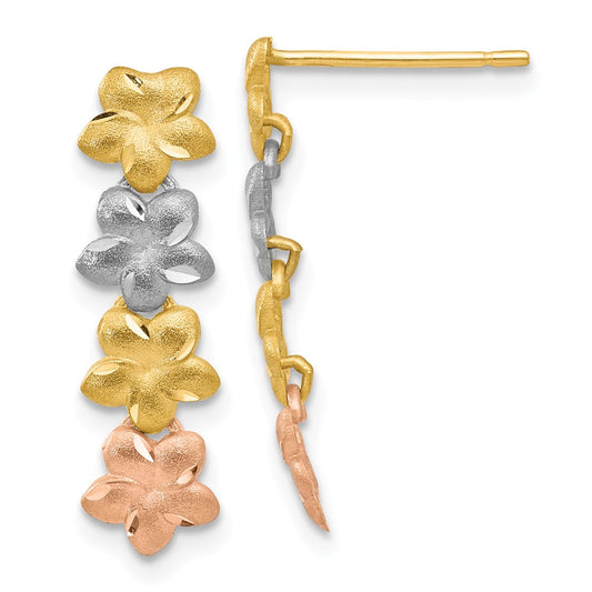 Million Charms 14K Tri-Color Plumeria Earrings, 22mm x 7mm