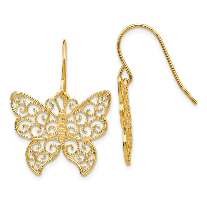 Million Charms 14k Yellow Gold Butterfly Earrings, 25mm x 18mm