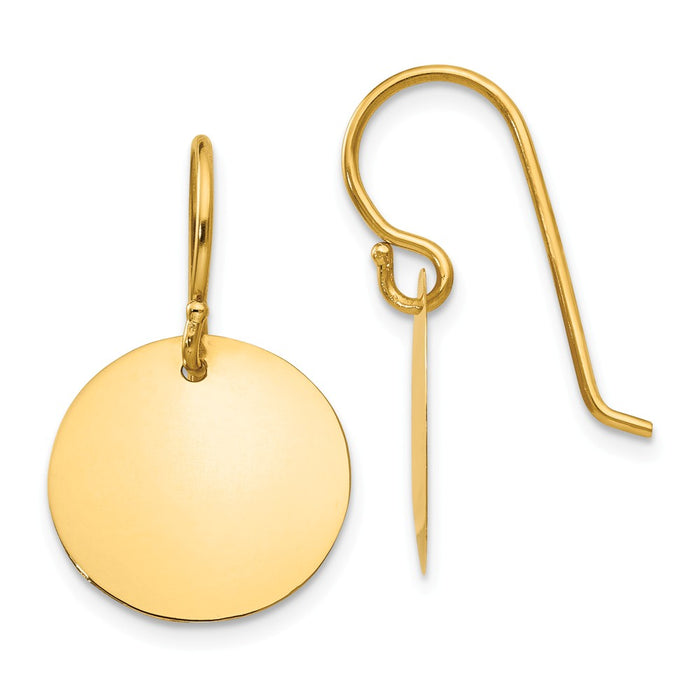 Million Charms 14k Yellow Gold Satin front, Polished Back Circle Disc Earrings, 24mm x 14mm