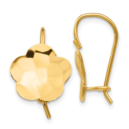 Million Charms 14k Yellow Gold Concave Hammered Flower Disc Earrings, 20mm x 13mm